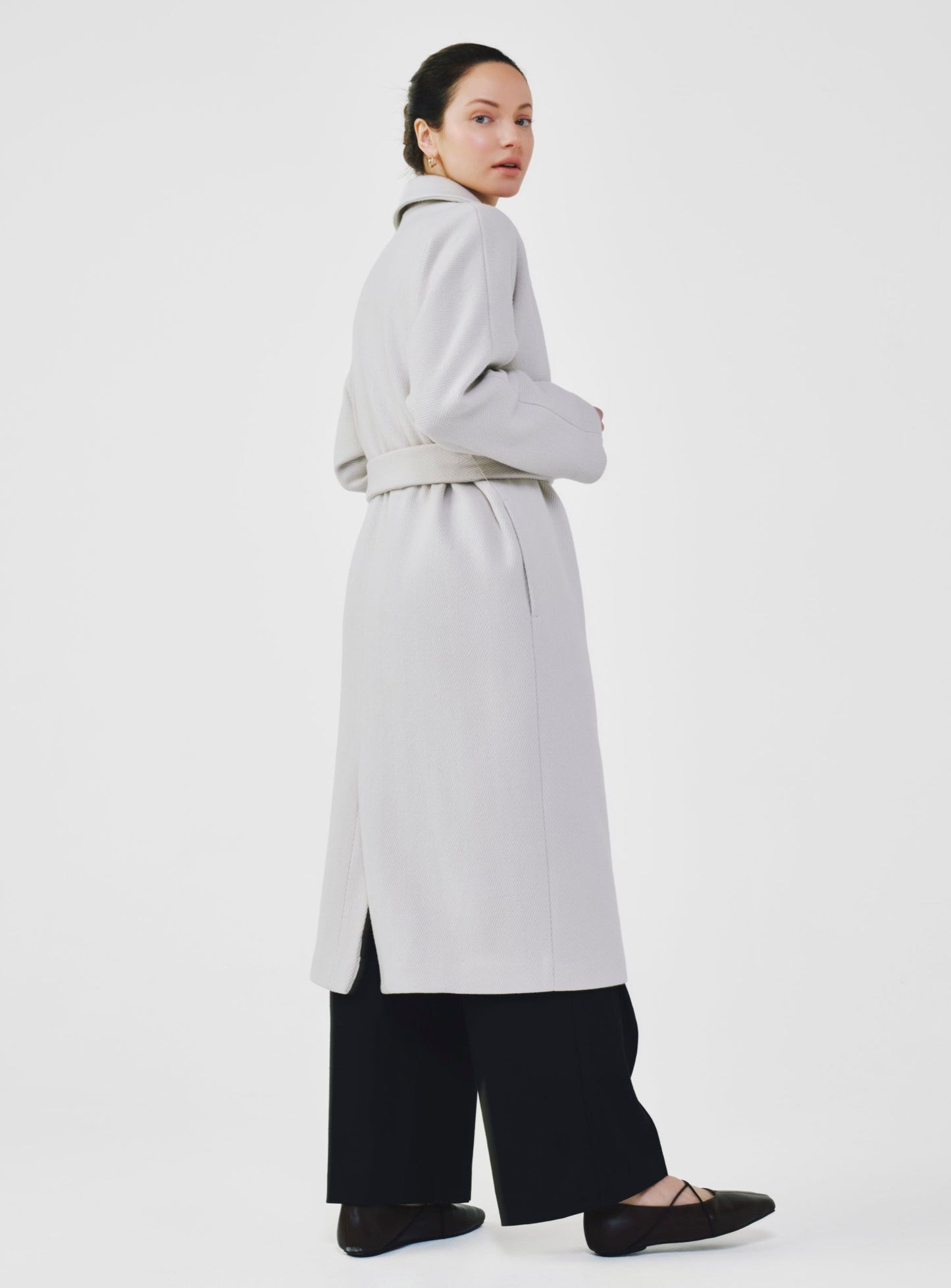 Herringbone Virgin Wool Wrap Coat