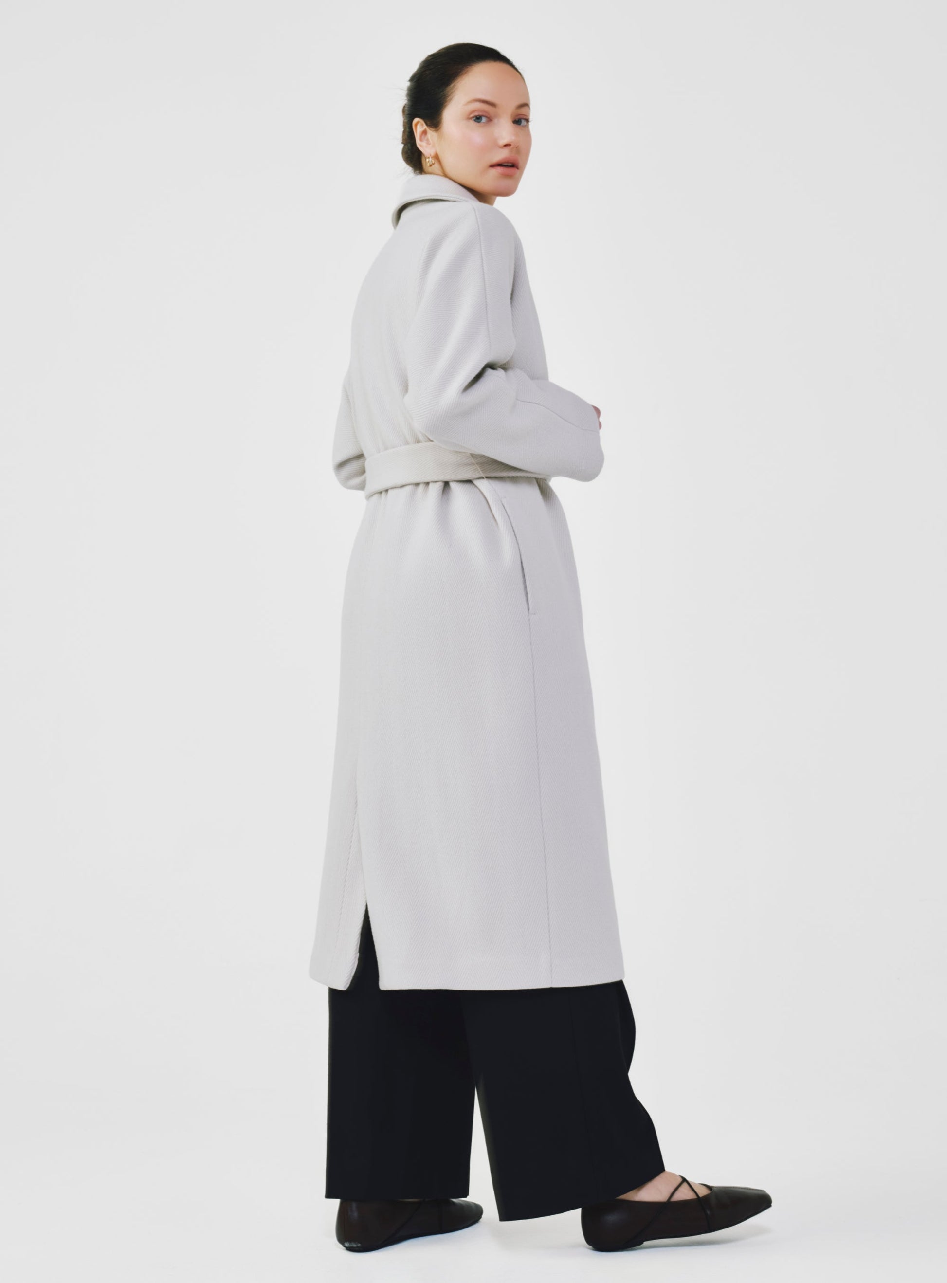 Herringbone Virgin Wool Wrap Coat