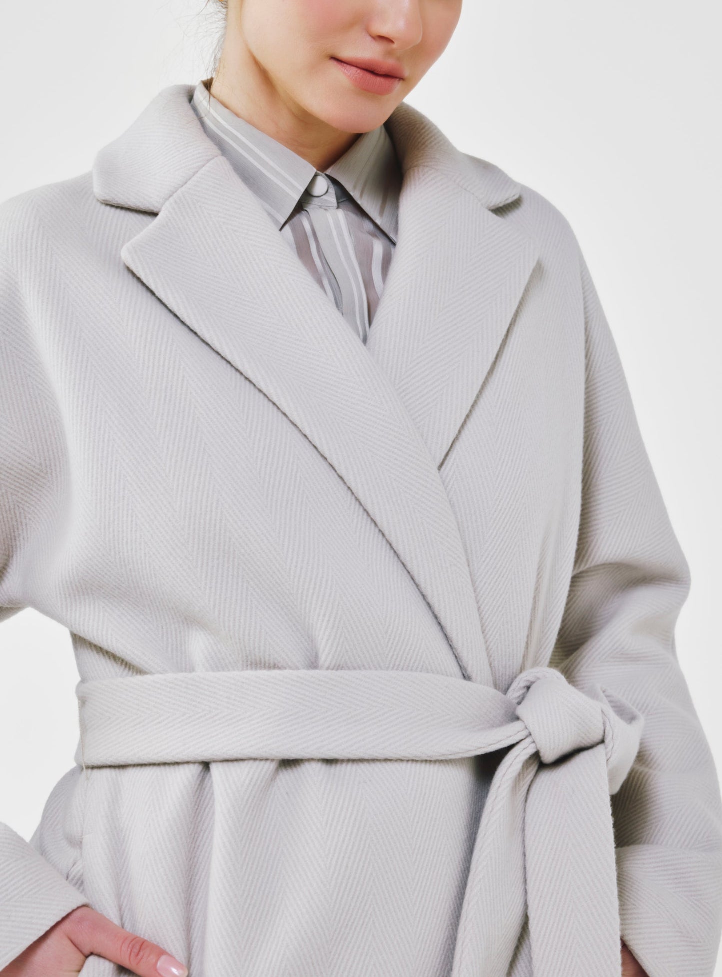 Herringbone Virgin Wool Wrap Coat