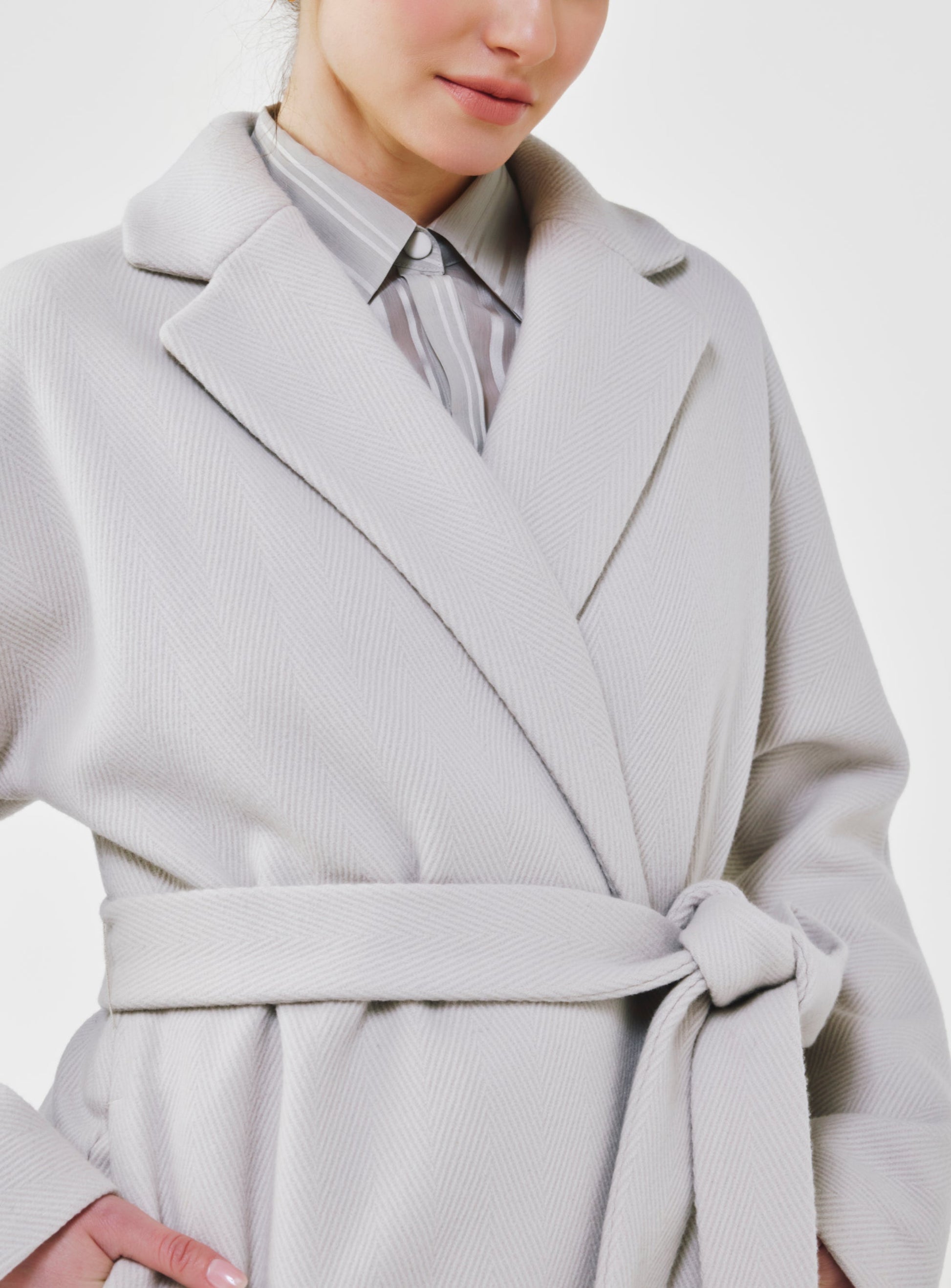 Herringbone Virgin Wool Wrap Coat