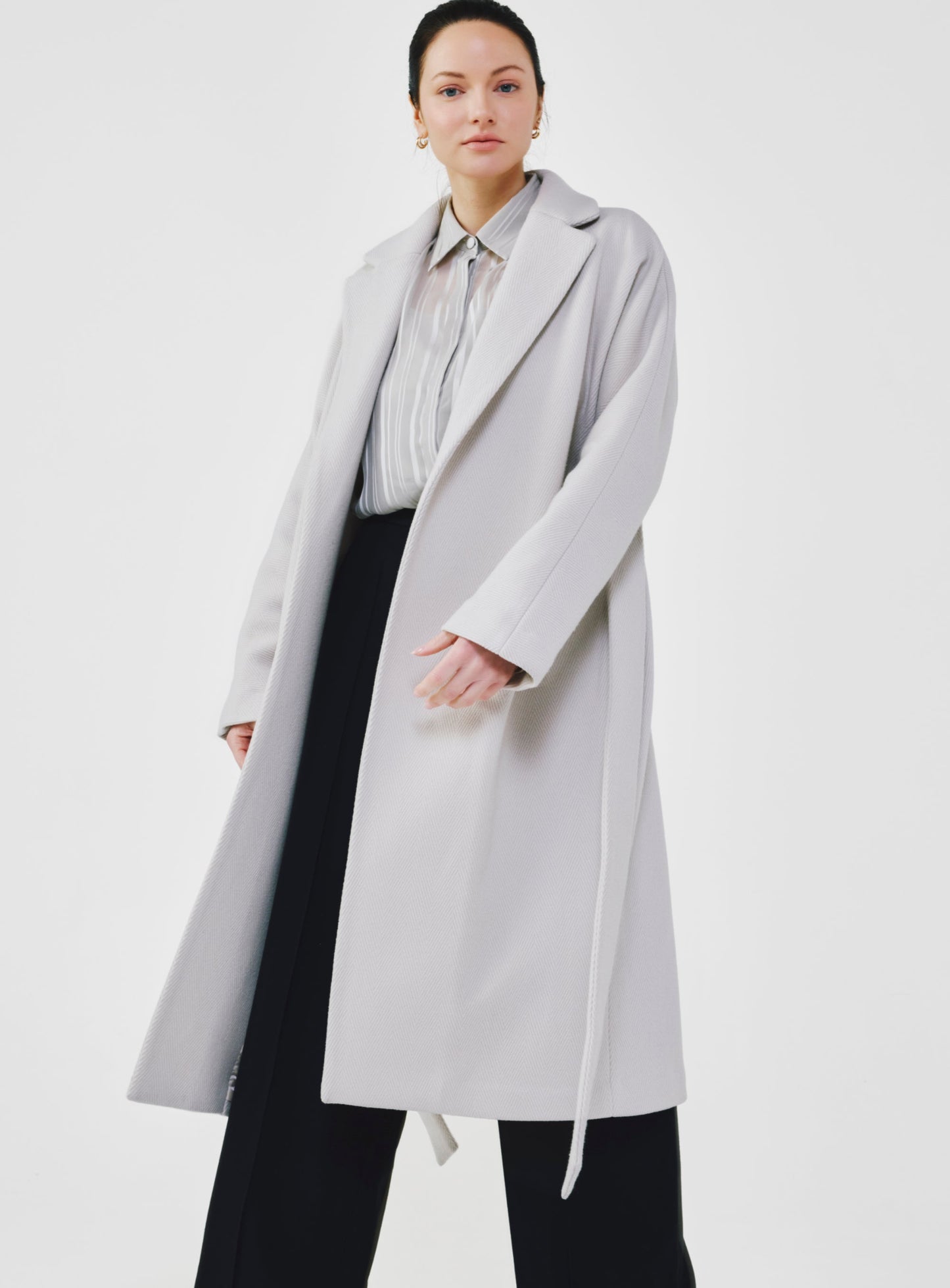 Herringbone Virgin Wool Wrap Coat