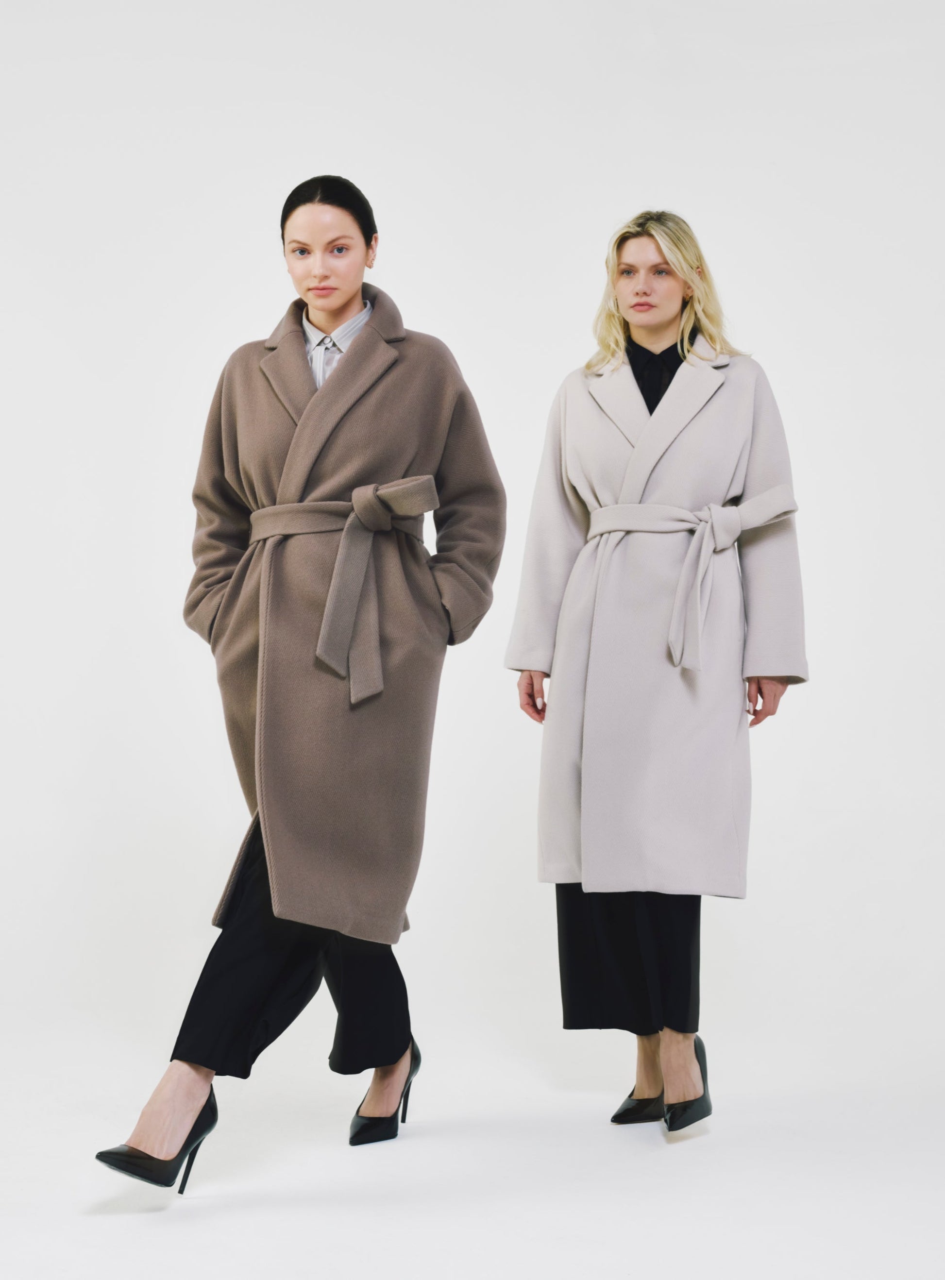 Herringbone Virgin Wool Wrap Coat