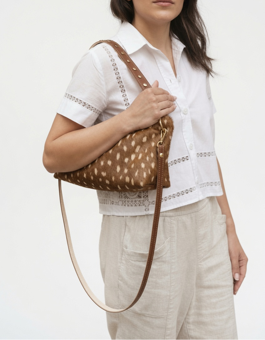 Blair Shoulder Bag, Fawn Print Hair-On-Hide