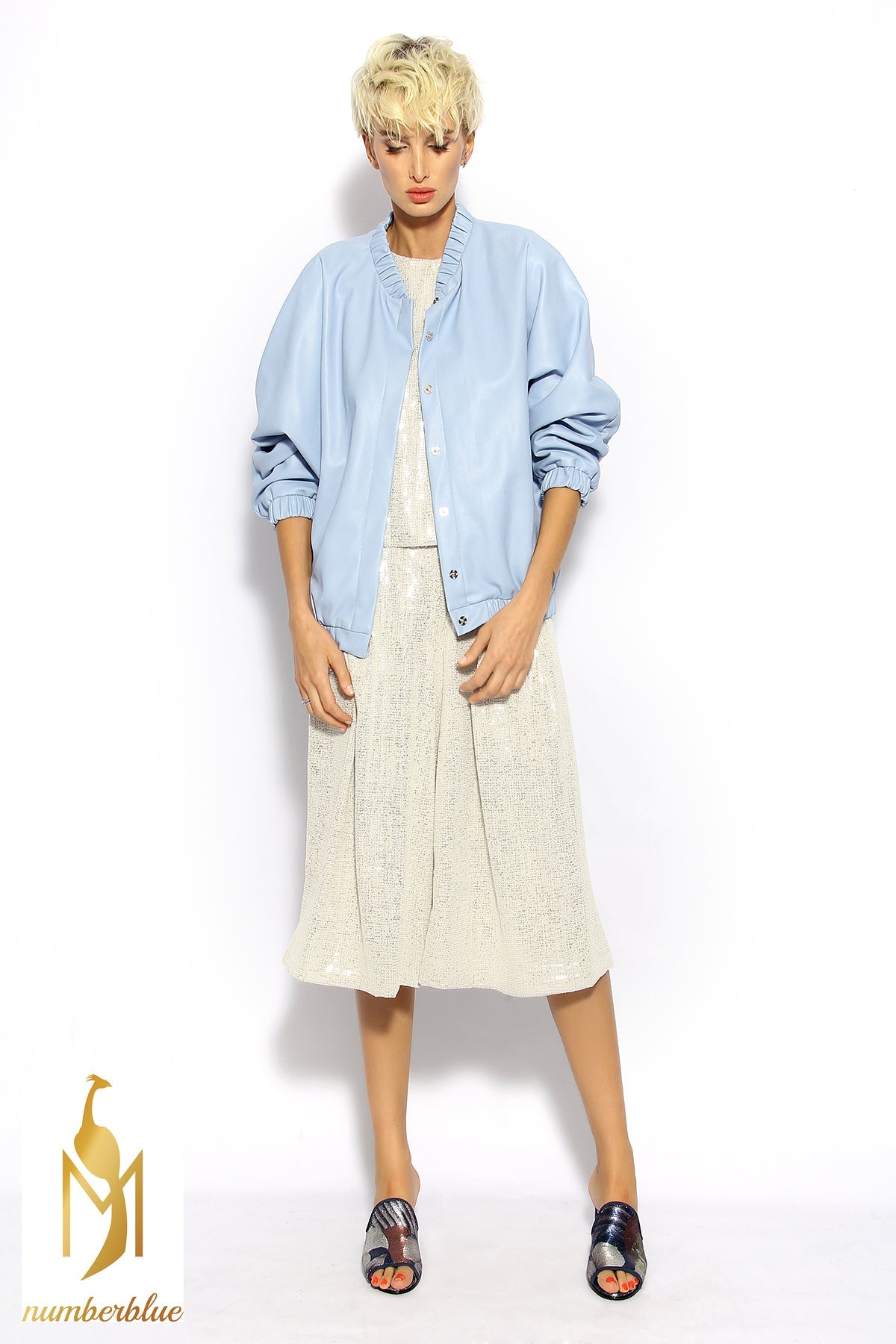 Hellblaue Jacke aus Lederimitat