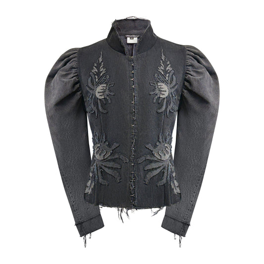 Emma Jacket –Distressed Black Chrysanthemum