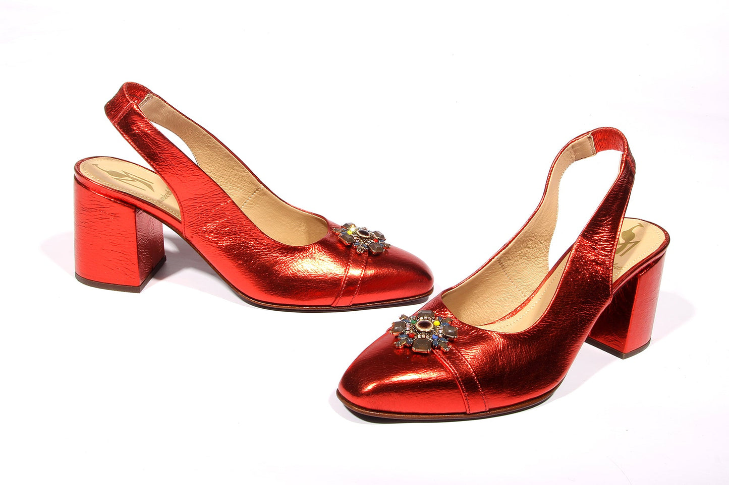 Handmade Pumps Metallic Red