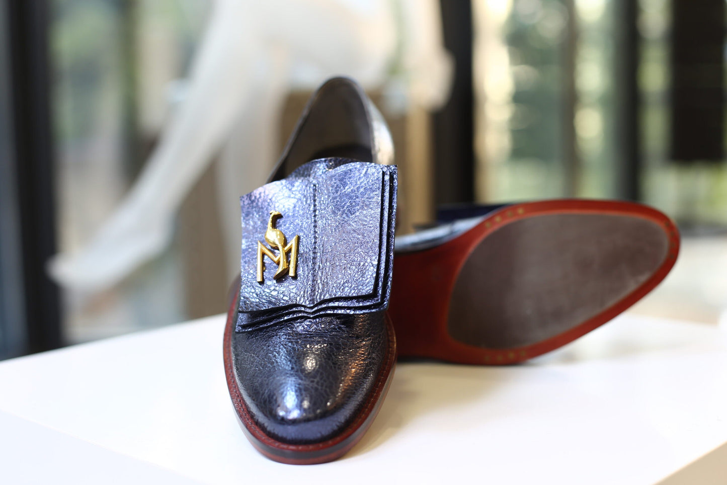 Handmade Slippers Metallic Navy