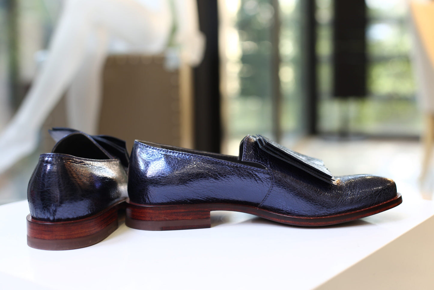 Handmade Slippers Metallic Navy