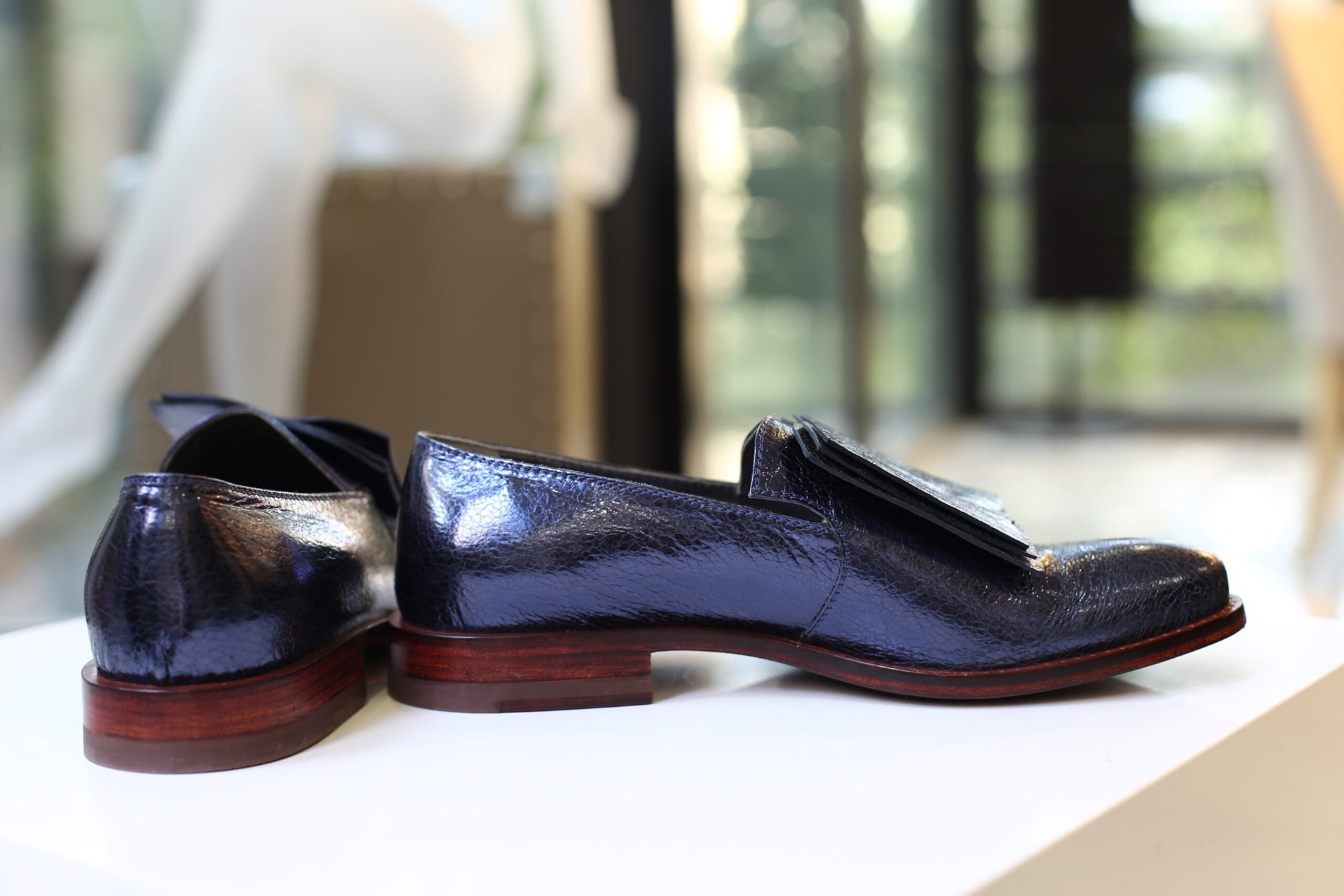 Handmade Slippers Metallic Navy