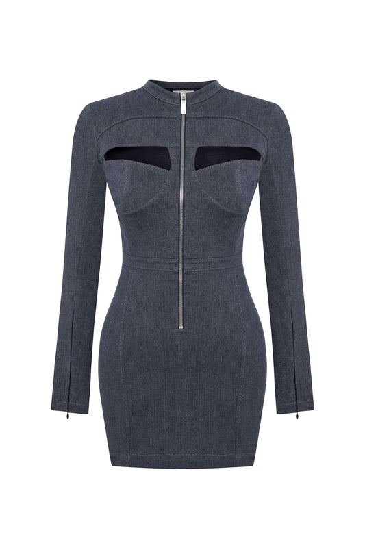 JENDUE Aurora Denim Dress - Chic Cut-Out Mini