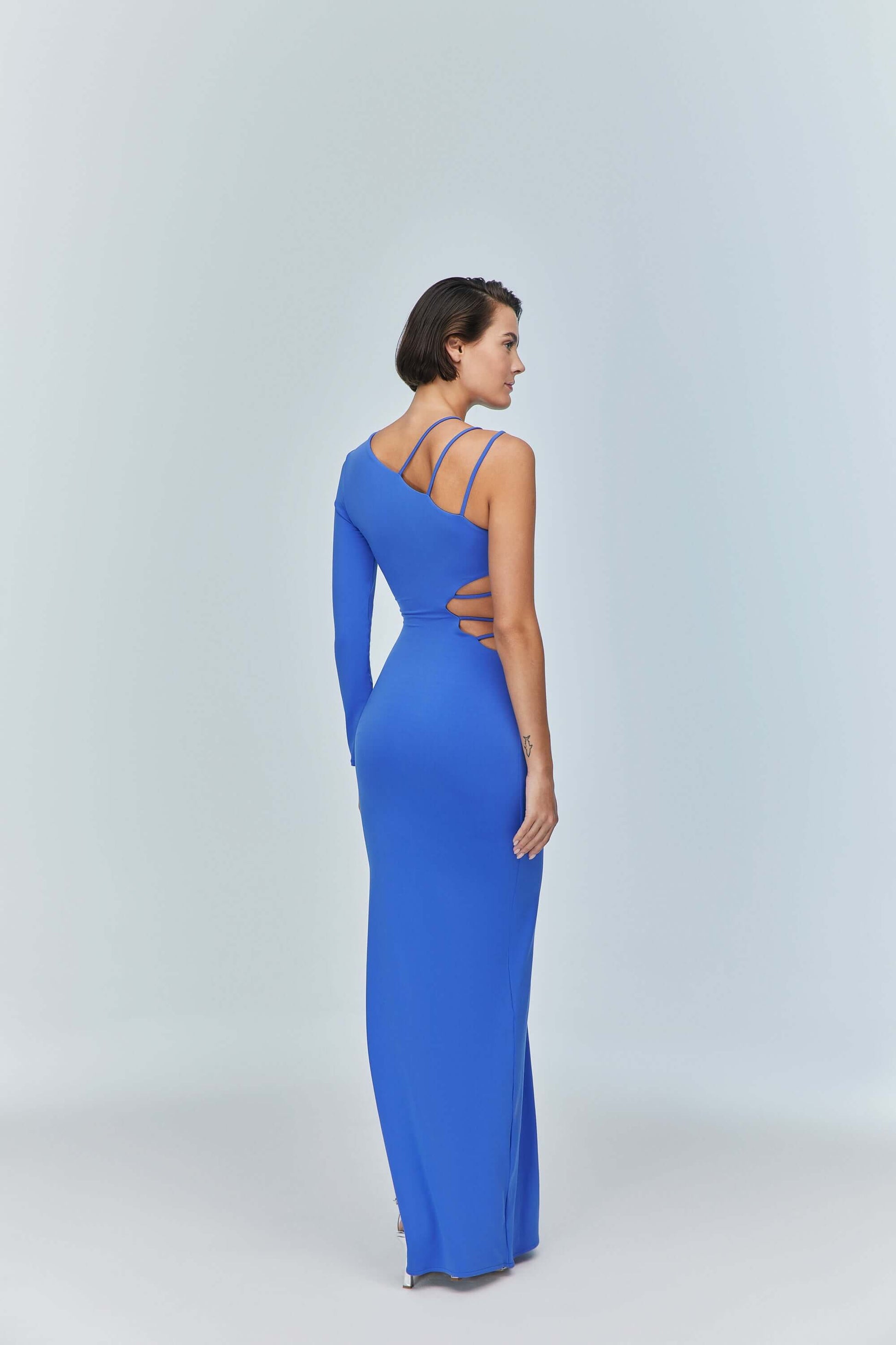 JENDUE Aurora One Shoulder Maxi Dress - Elegant Cutout Gown