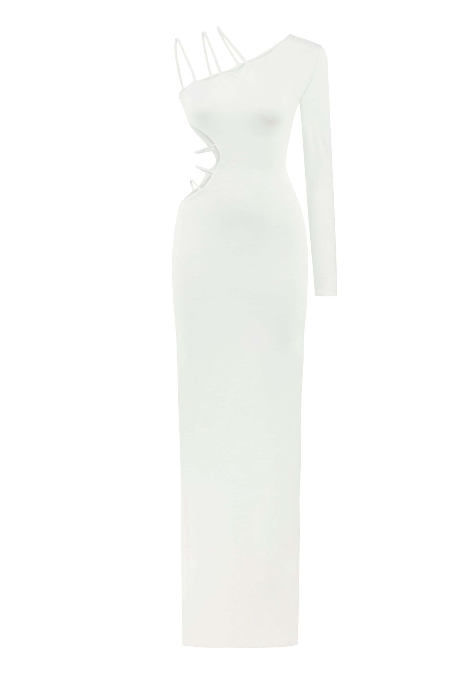 JENDUE Aurora One Shoulder Maxi Dress - Elegant Cutout Gown