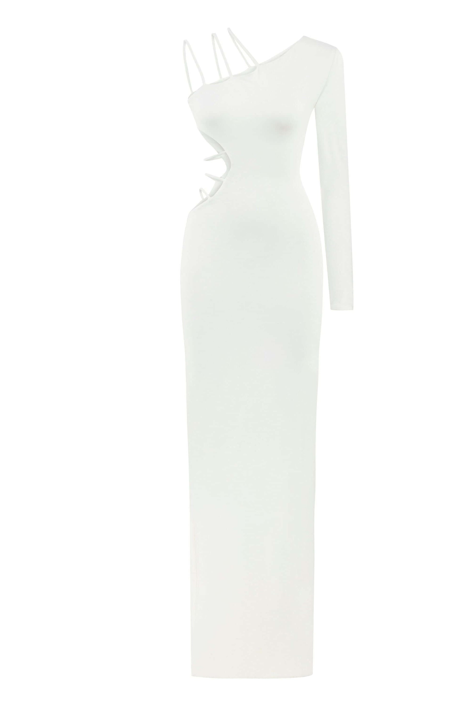 JENDUE Aurora One Shoulder Maxi Dress - Elegant Cutout Gown