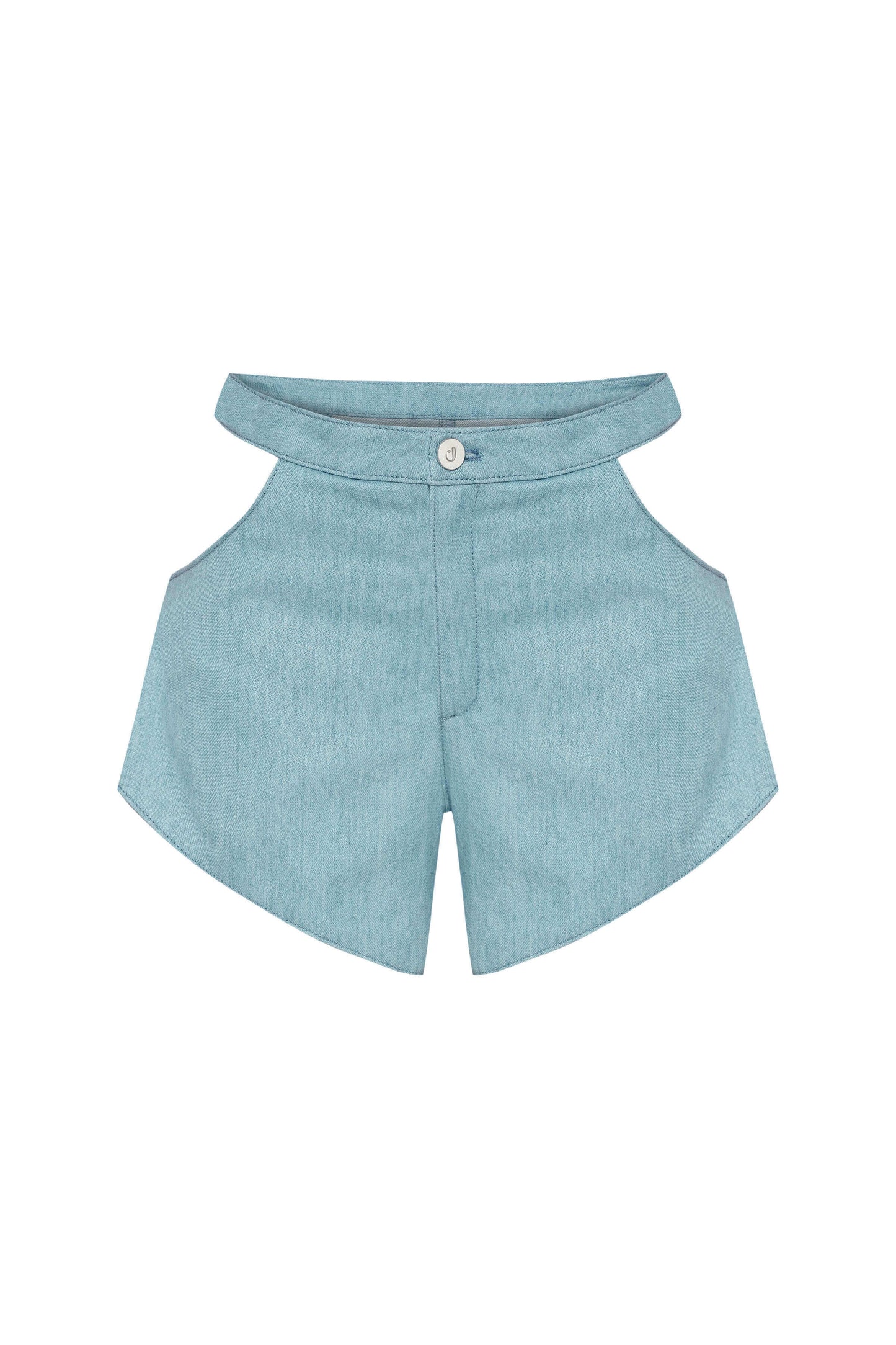 JENDUE Belinda Asymmetrical Cut-Out High-Waist Denim Shorts