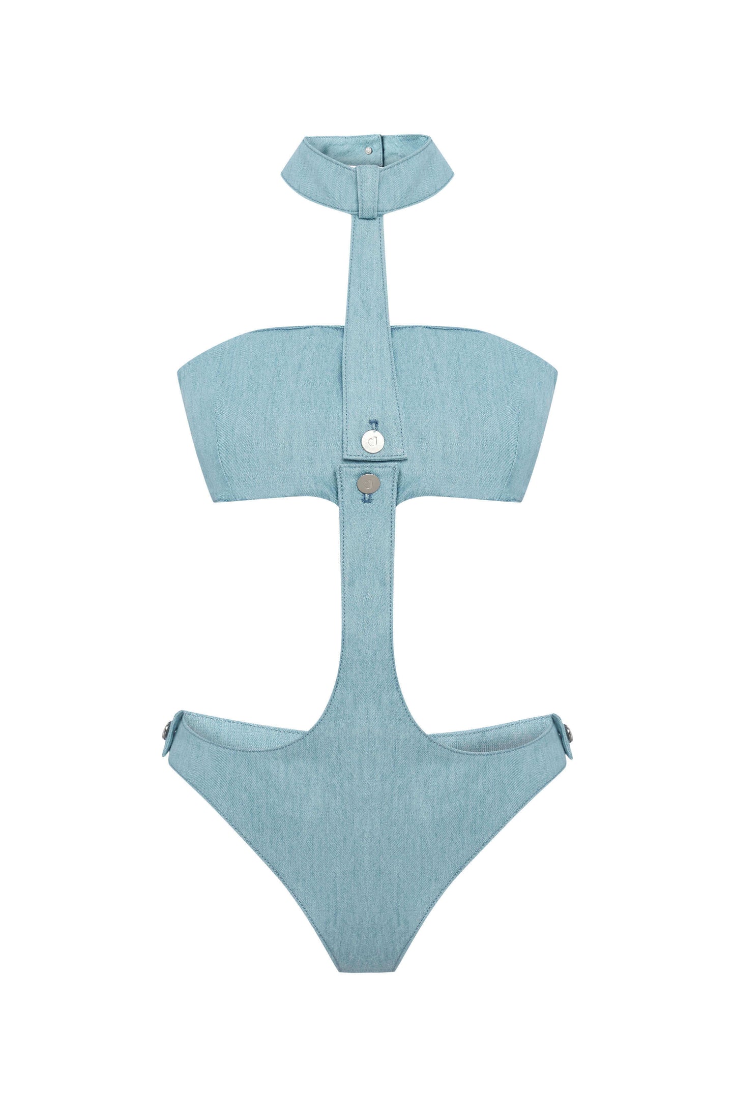 JENDUE Belinda Denim Bodysuit - Chic Cut-Out Design