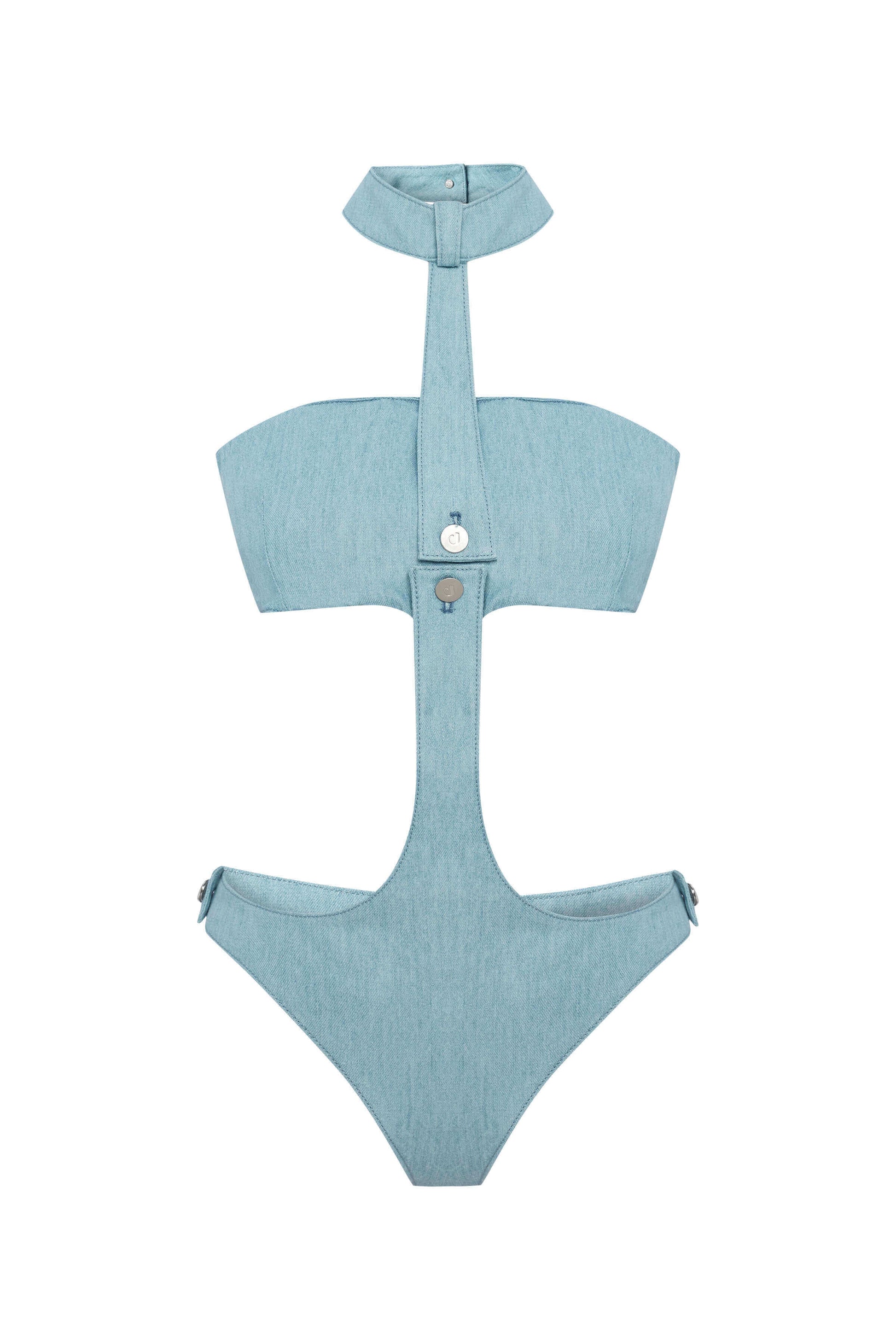 JENDUE Belinda Denim Bodysuit - Chic Cut-Out Design