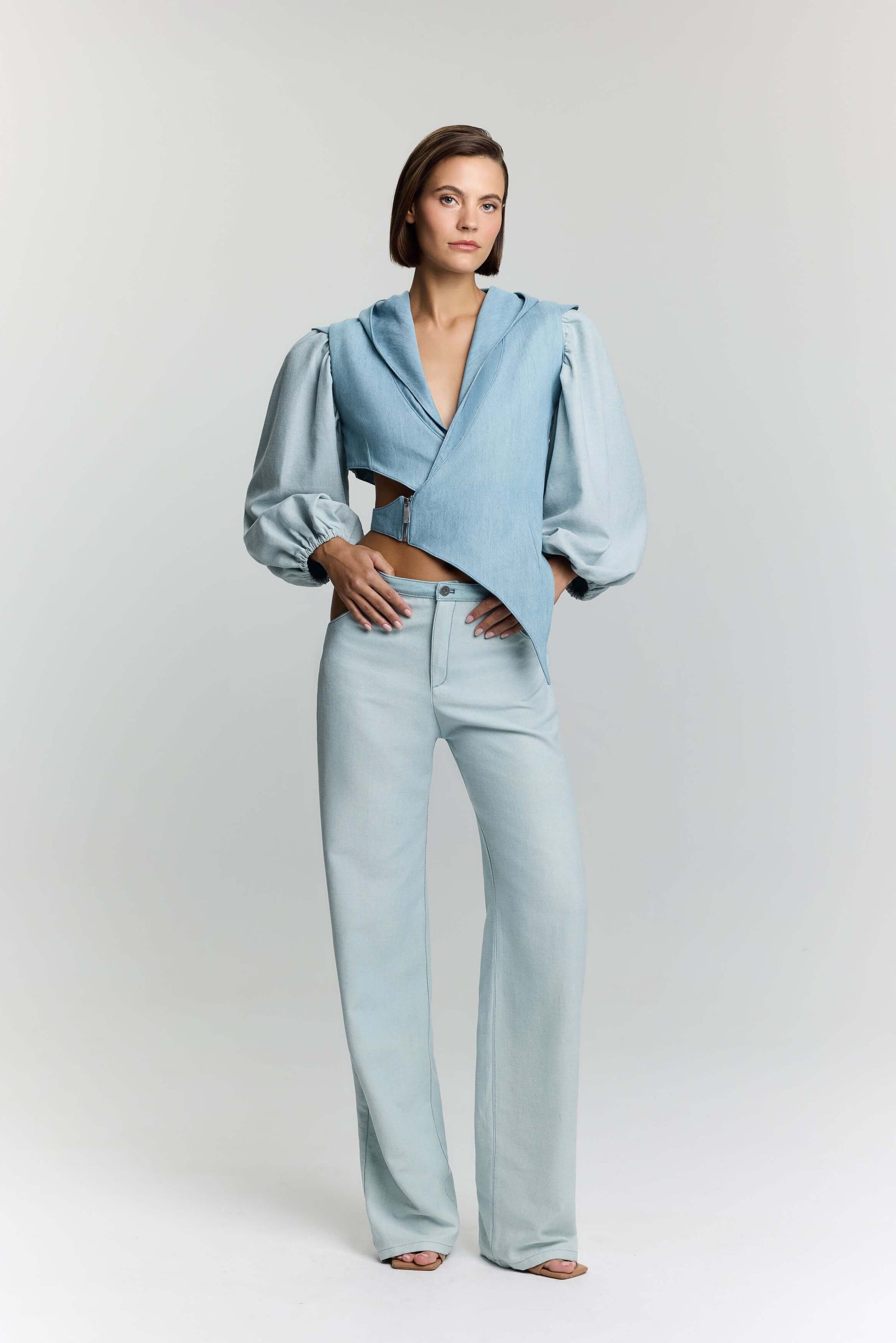 JENDUE Belinda Denim Vest & Jacket - Asymmetrical Style