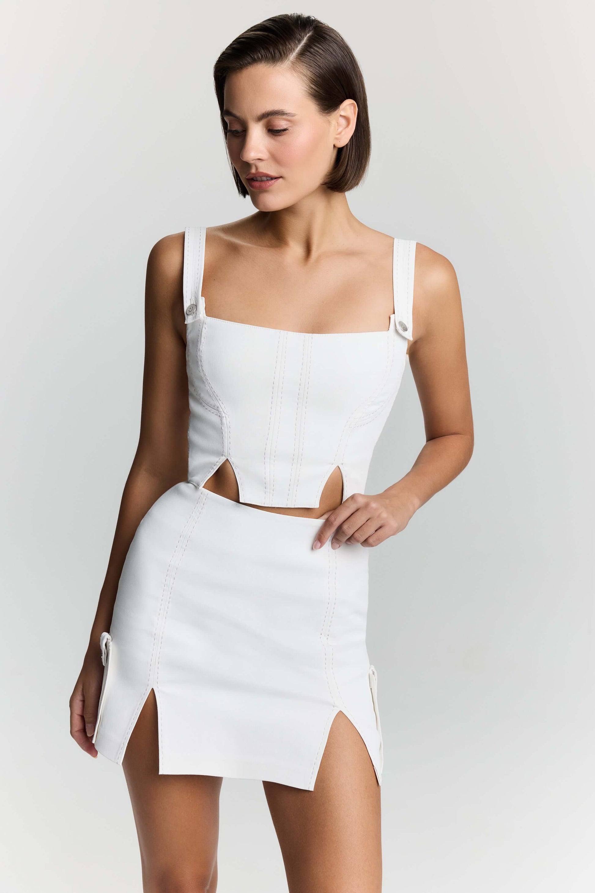 JENDUE Catalina White Denim Crop Top - Stylish & Versatile