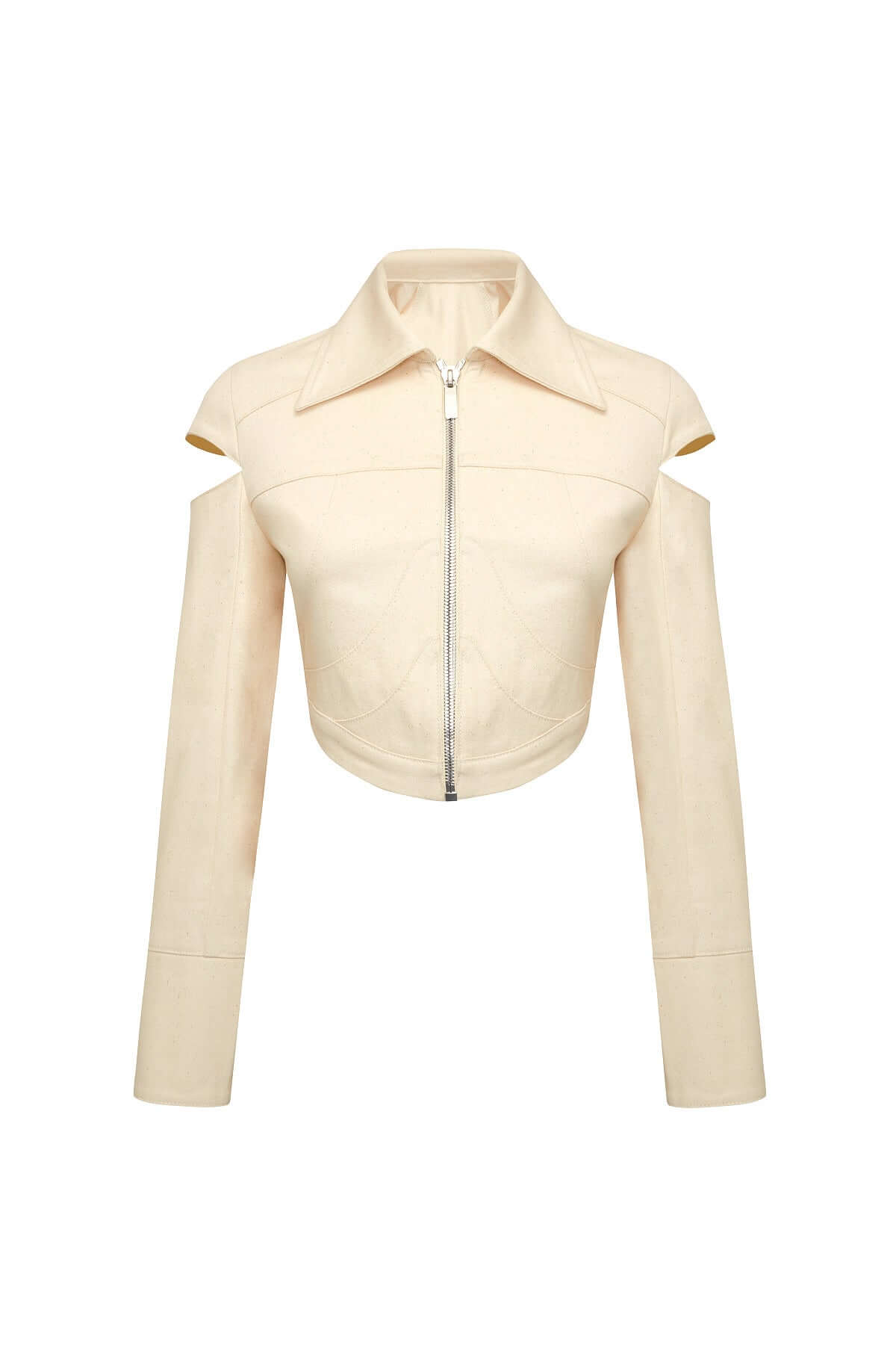 JENDUE Chaby Cropped Denim Jacket - Women's Cutout Shoulder
