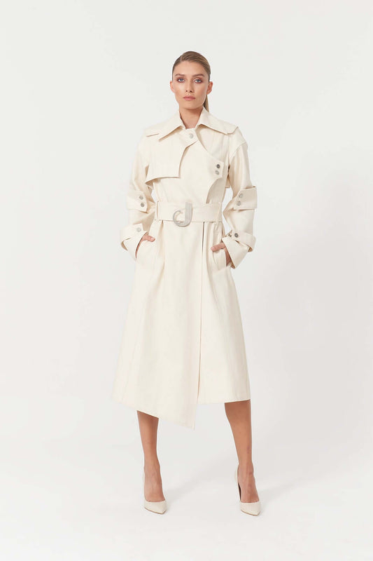 JENDUE Chaby Denim Jacket Trench Coat - Women's Long Coat