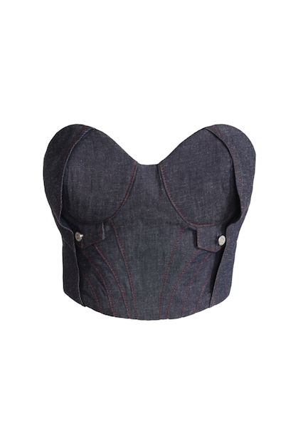JENDUE Chaby Light Denim Corset Crop Top | Strapless Bustier