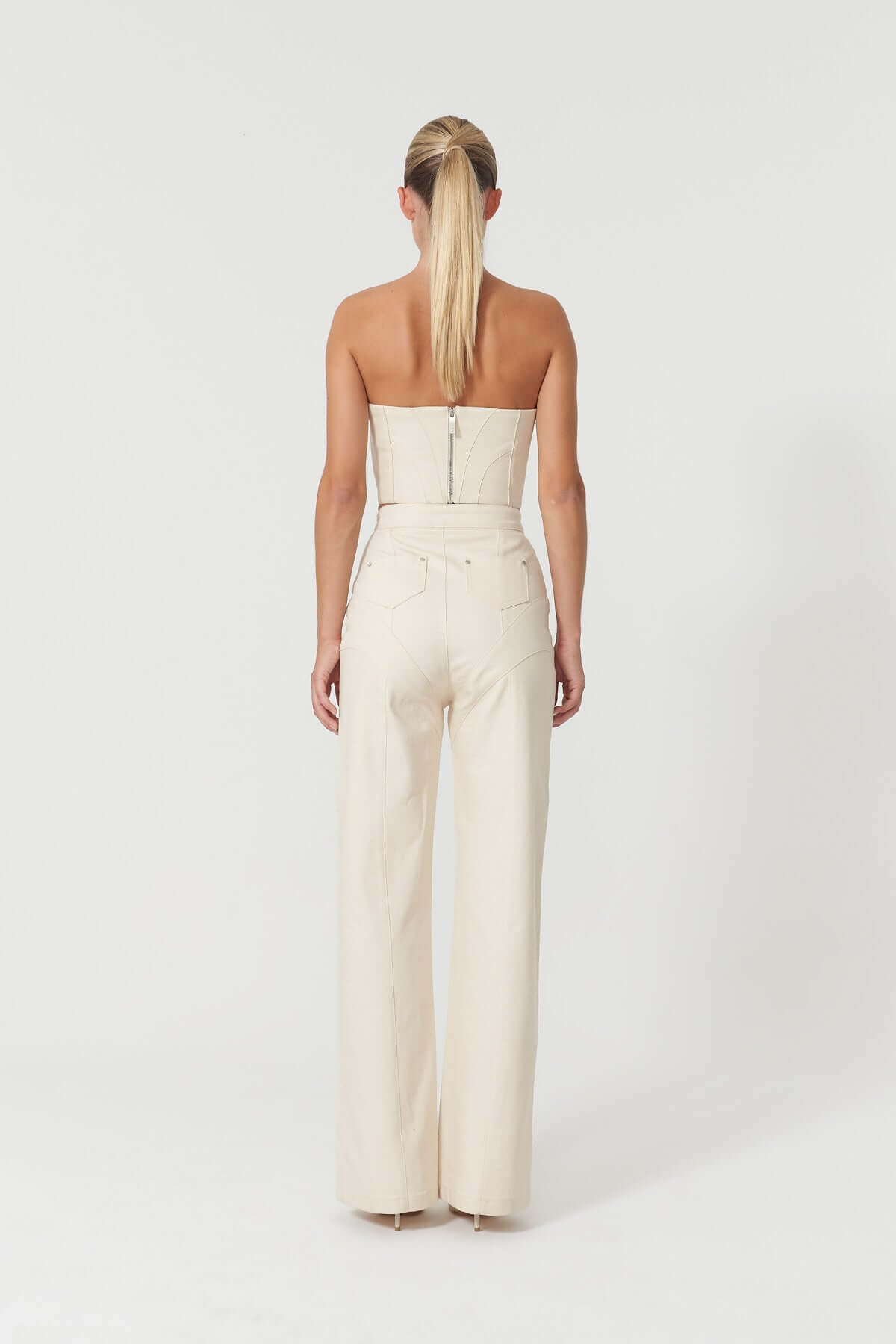 JENDUE Chaby Light Denim Corset Crop Top | Strapless Bustier