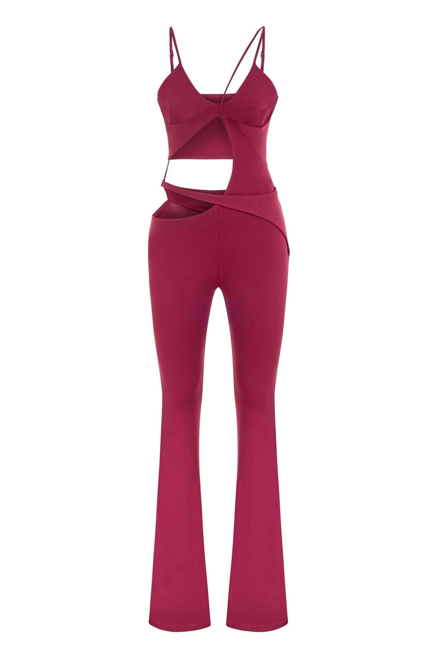JENDUE Cielo Cut Out Denim Jumpsuit - Strappy Flare