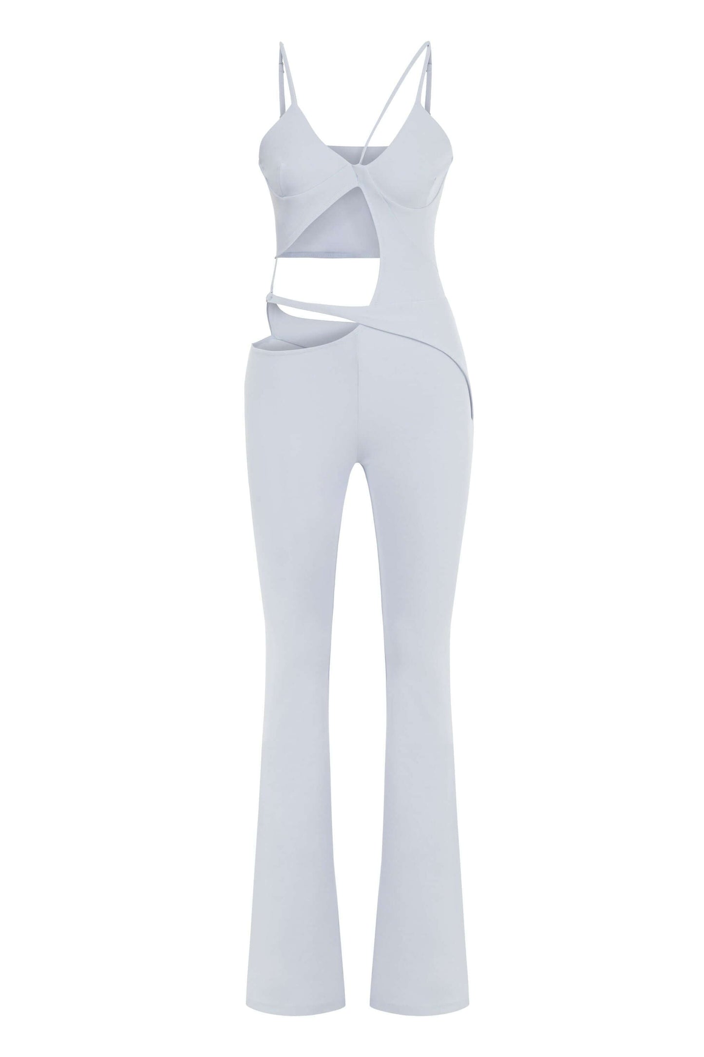 JENDUE Cielo Cut Out Denim Jumpsuit - Strappy Flare