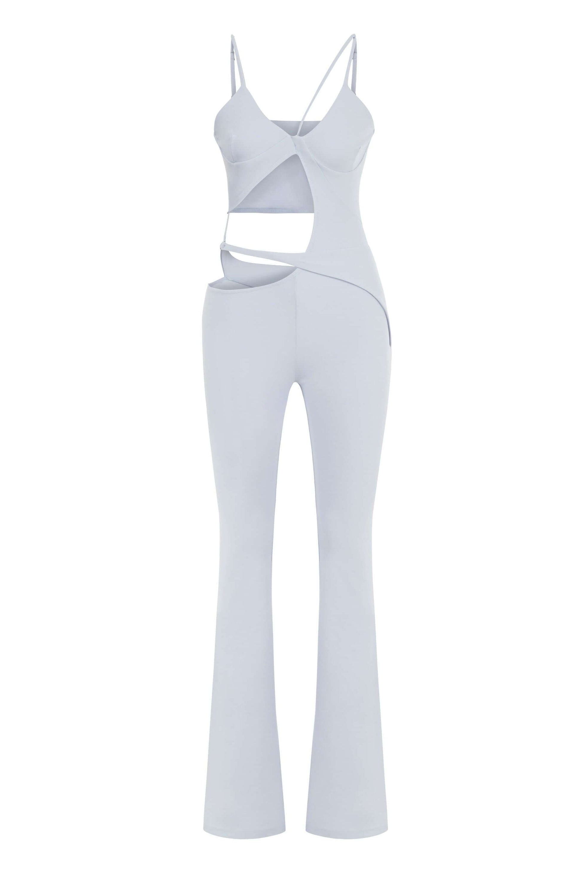 JENDUE Cielo Cut Out Denim Jumpsuit - Strappy Flare