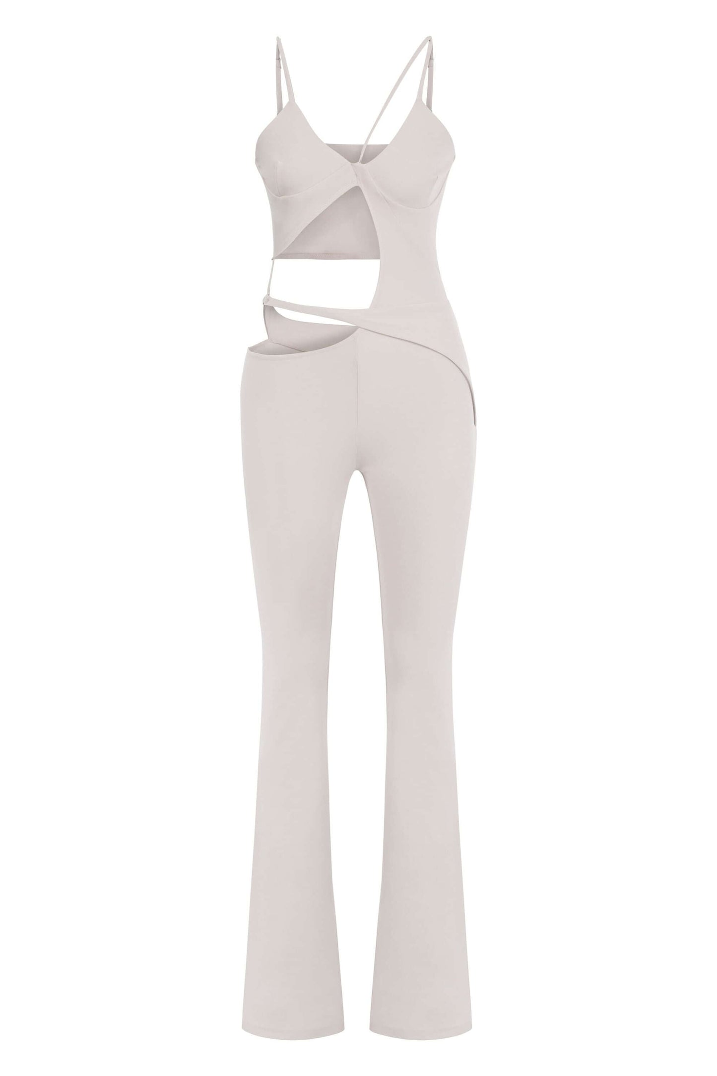 JENDUE Cielo Cut Out Denim Jumpsuit - Strappy Flare