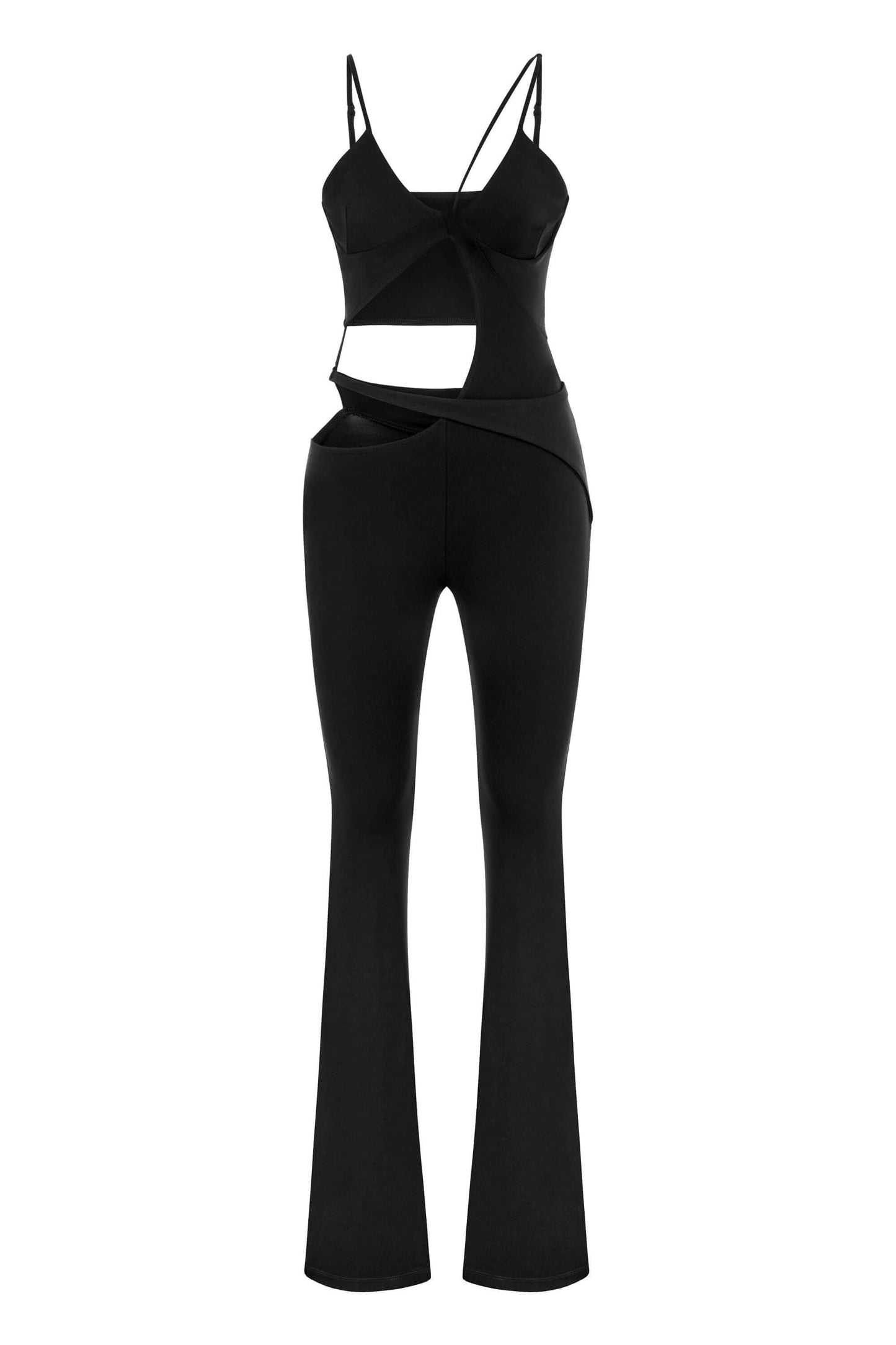 JENDUE Cielo Cut Out Denim Jumpsuit - Strappy Flare