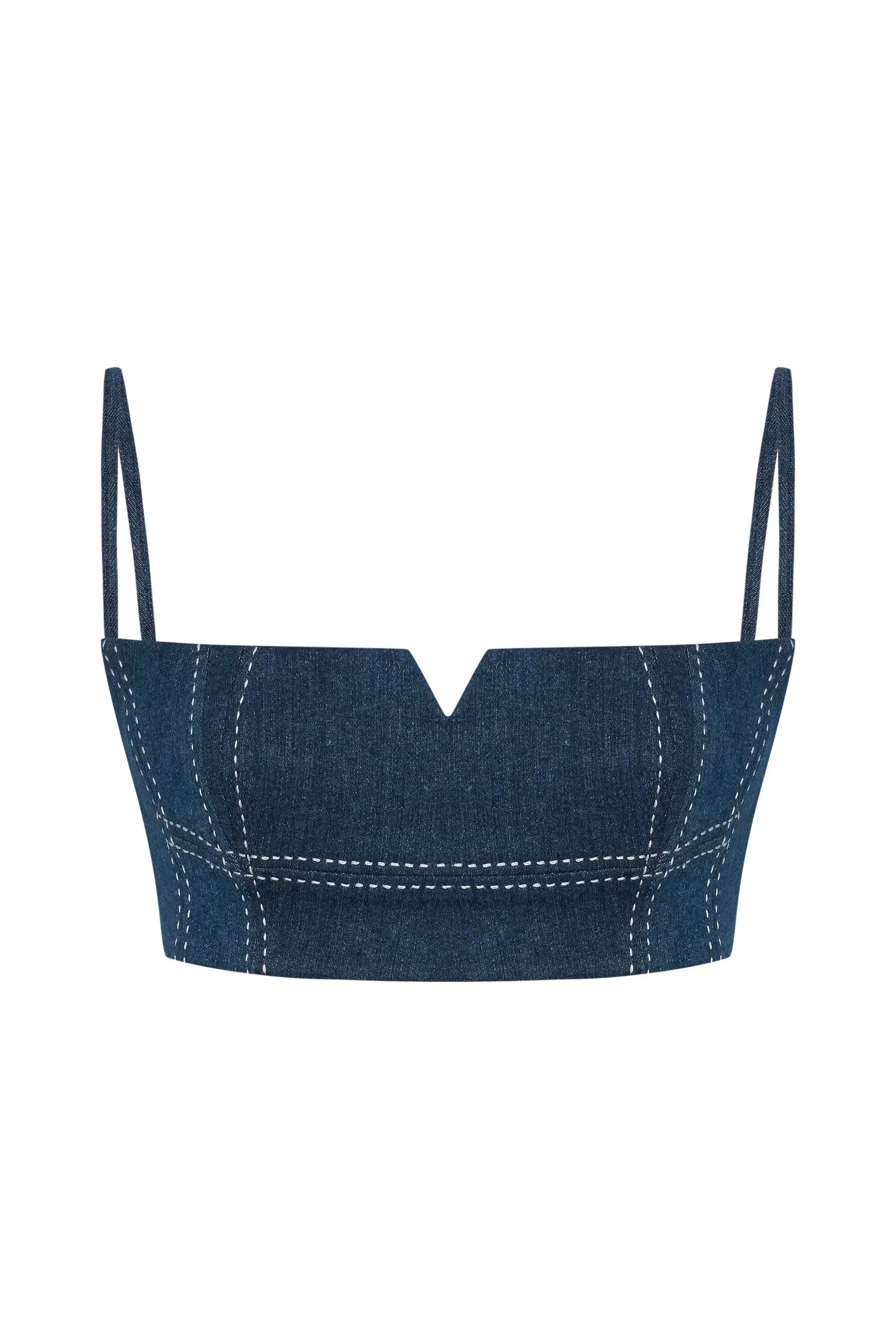 JENDUE Clementine Denim Crop Top - Women's Jean Bralette