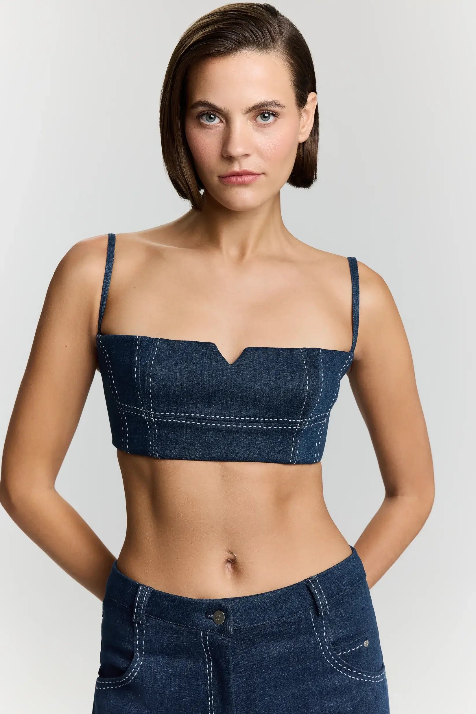 JENDUE Clementine Denim Crop Top - Women's Jean Bralette