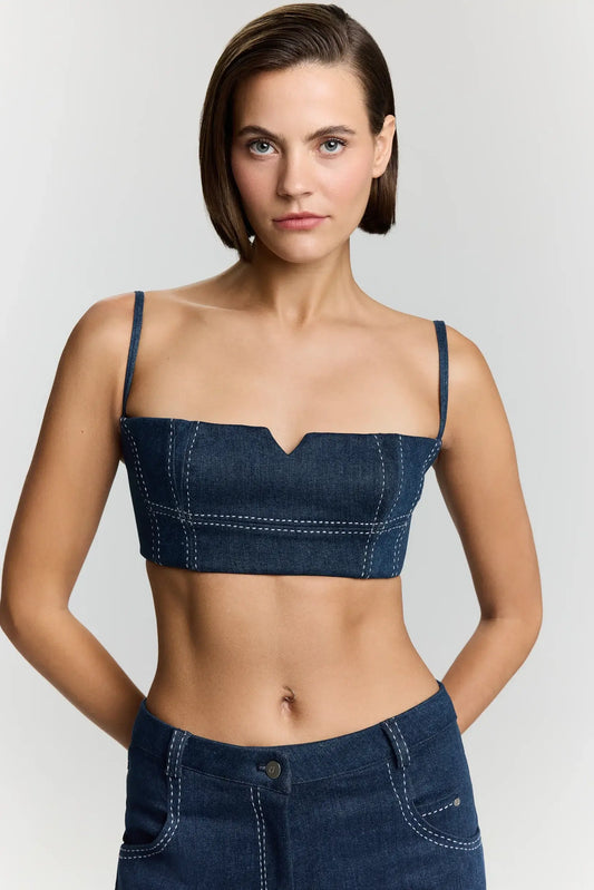 JENDUE Clementine Denim Crop Top - Women's Jean Bralette