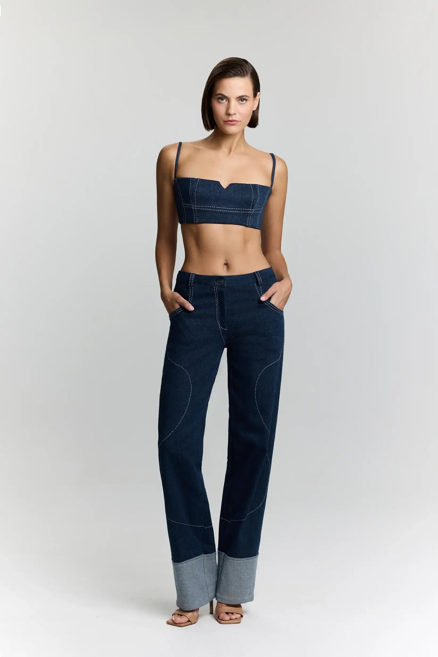 JENDUE Clementine Denim Crop Top - Women's Jean Bralette