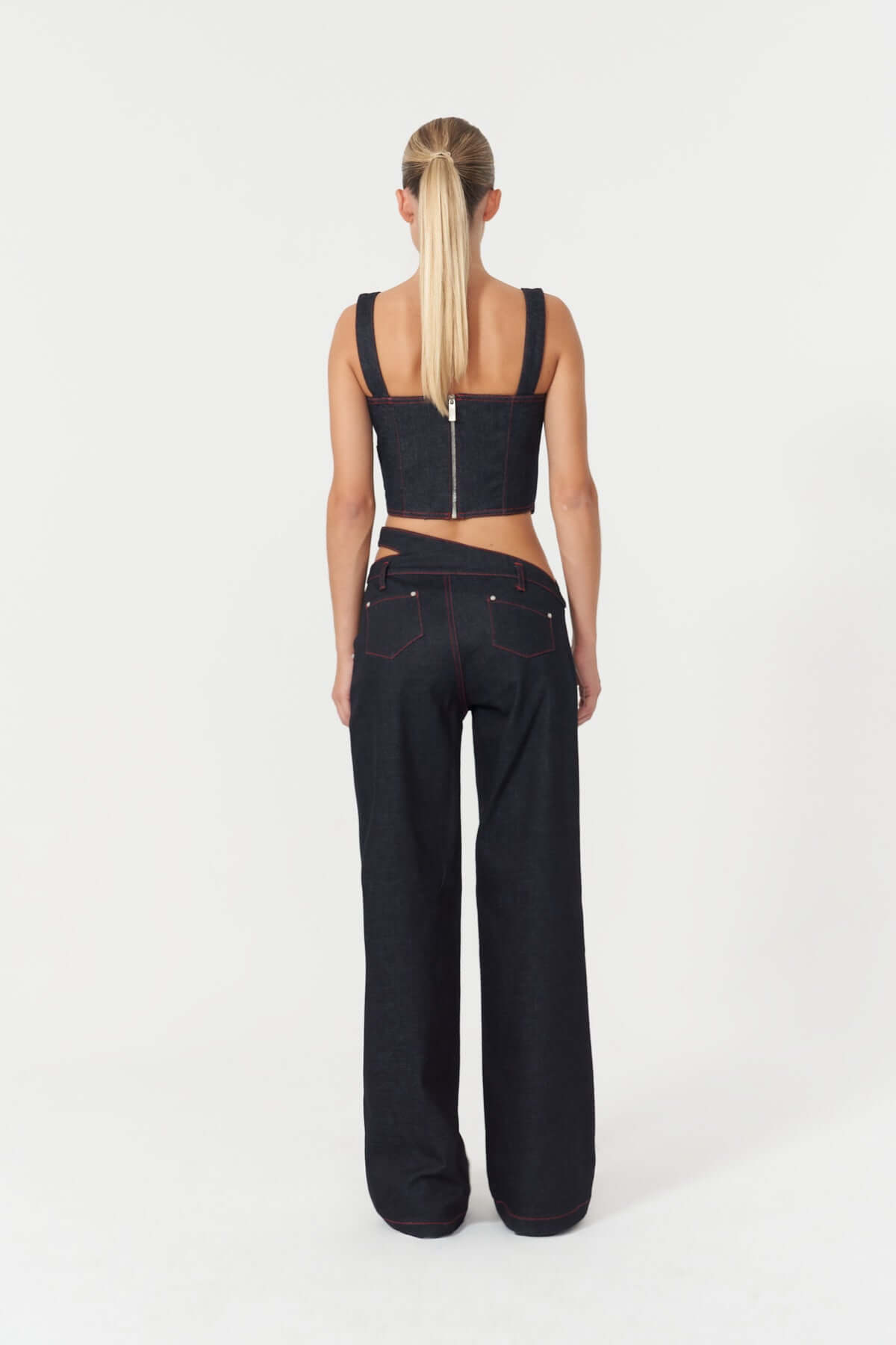 JENDUE Davidson Asymmetric Belt Denim Jean - Unique Wide Leg