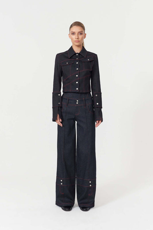 JENDUE Davidson Chic Denim Jacket - Cropped, Unique Sleeves