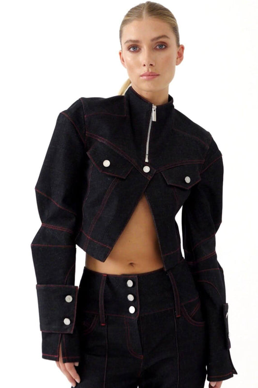 JENDUE Davidson Cropped Denim Jacket - Women's Chic Style