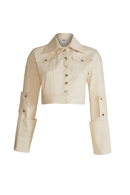 JENDUE Davidson Cross Denim Jacket - Ecru & Deep Blue