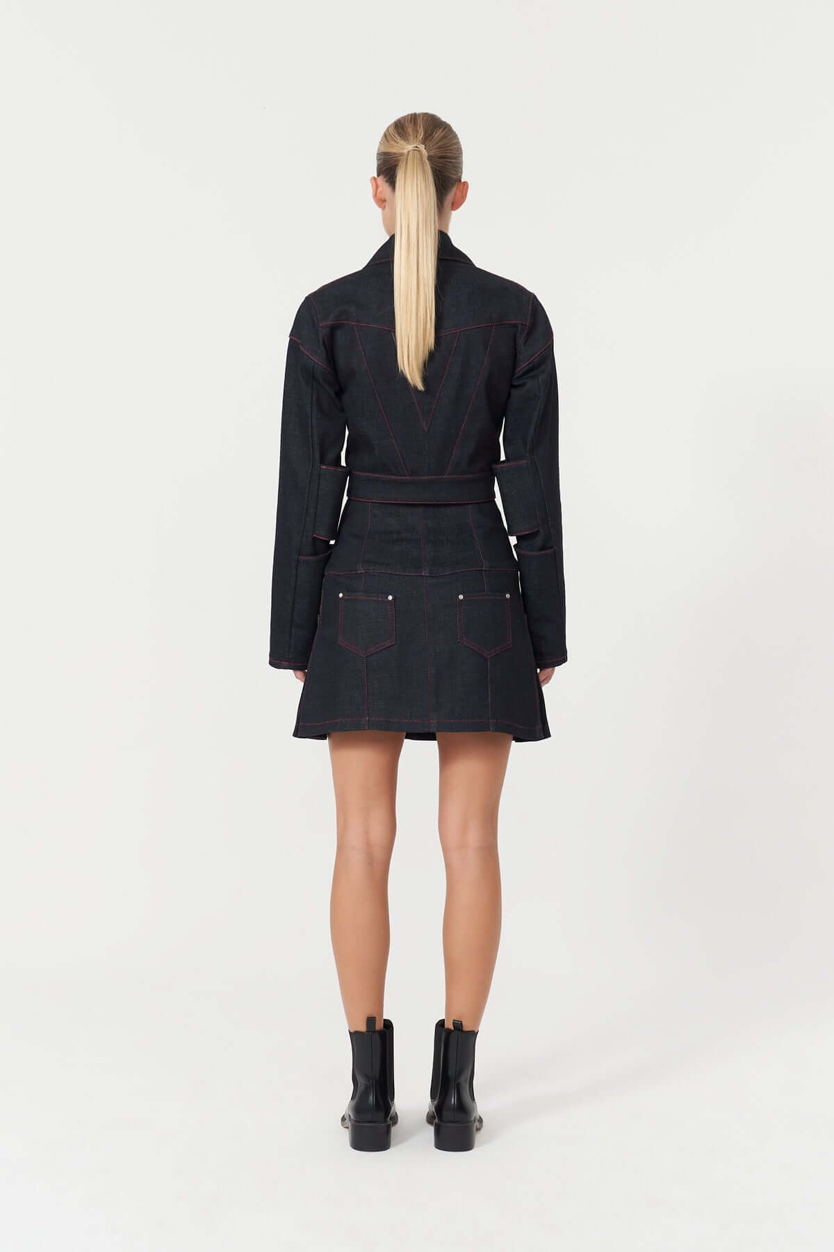 JENDUE Davidson Cross Denim Jacket - Ecru & Deep Blue