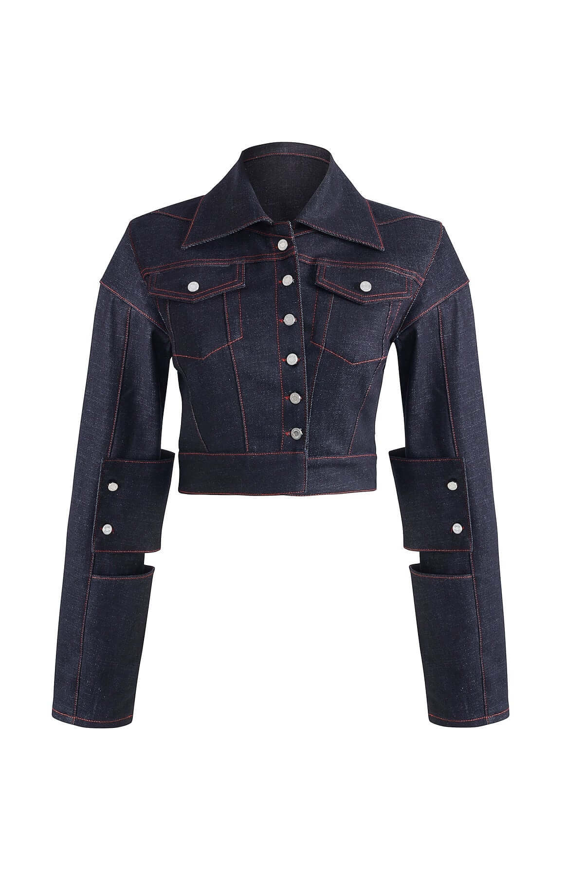 JENDUE Davidson Cross Denim Jacket - Ecru & Deep Blue