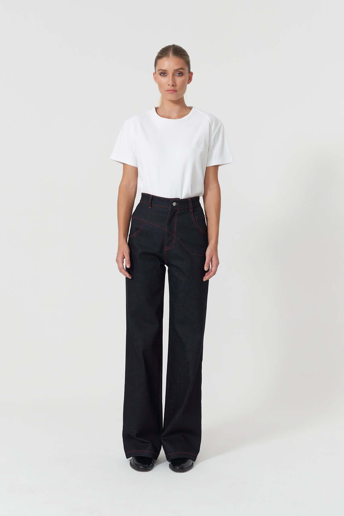 JENDUE Davidson Cross Line Denim Jean - Wide Leg Dark Wash