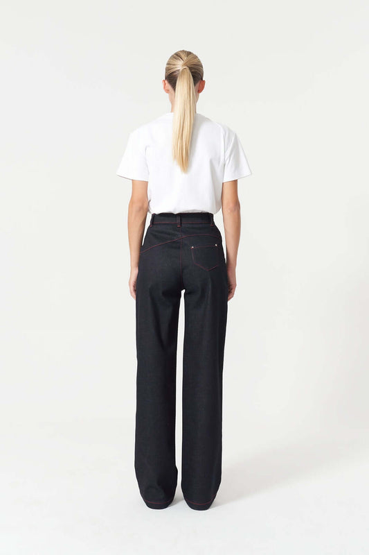 JENDUE Davidson Cross Line Denim Jean - Wide Leg Dark Wash