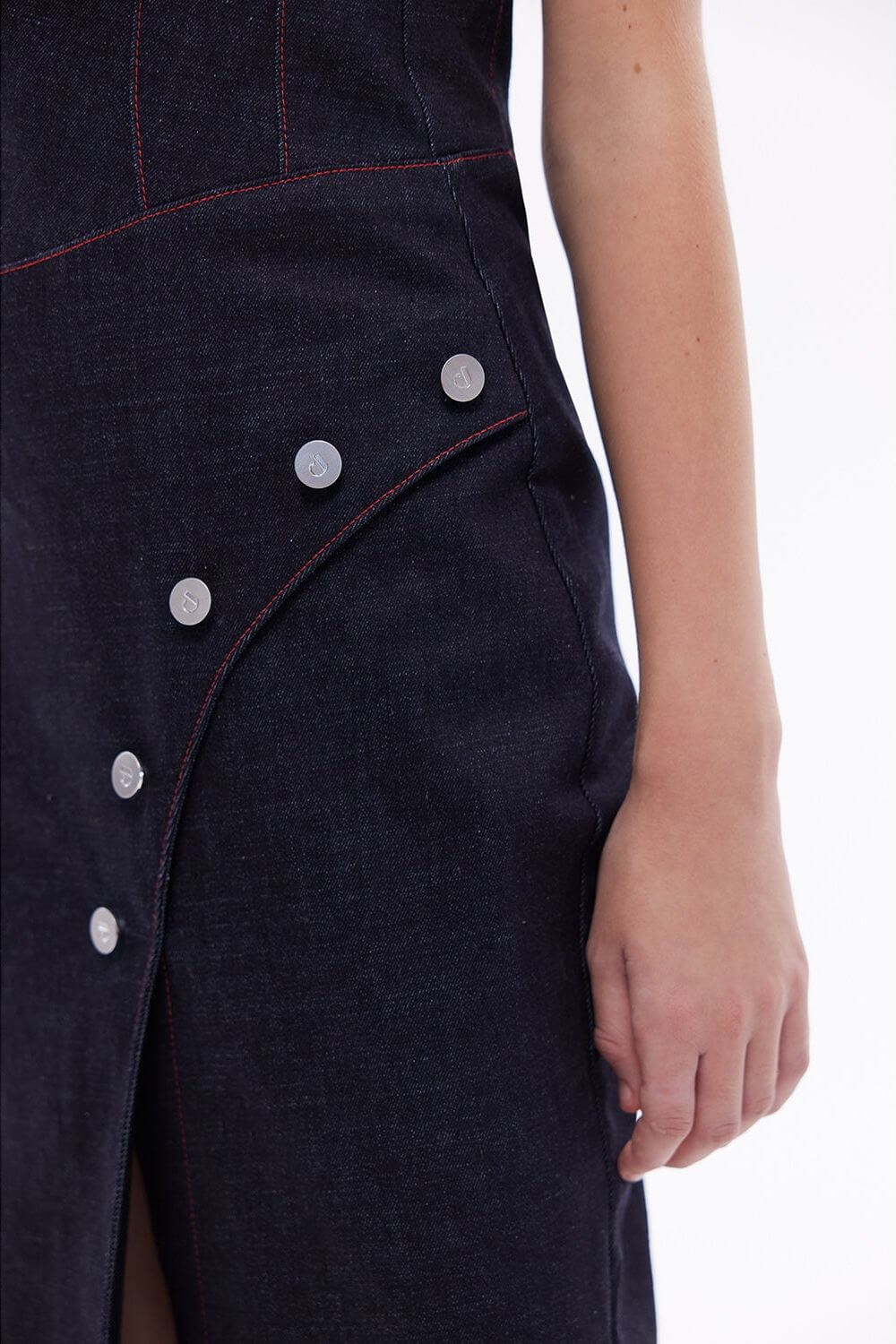 JENDUE Davidson Denim Maxi Dress - One Shoulder Design