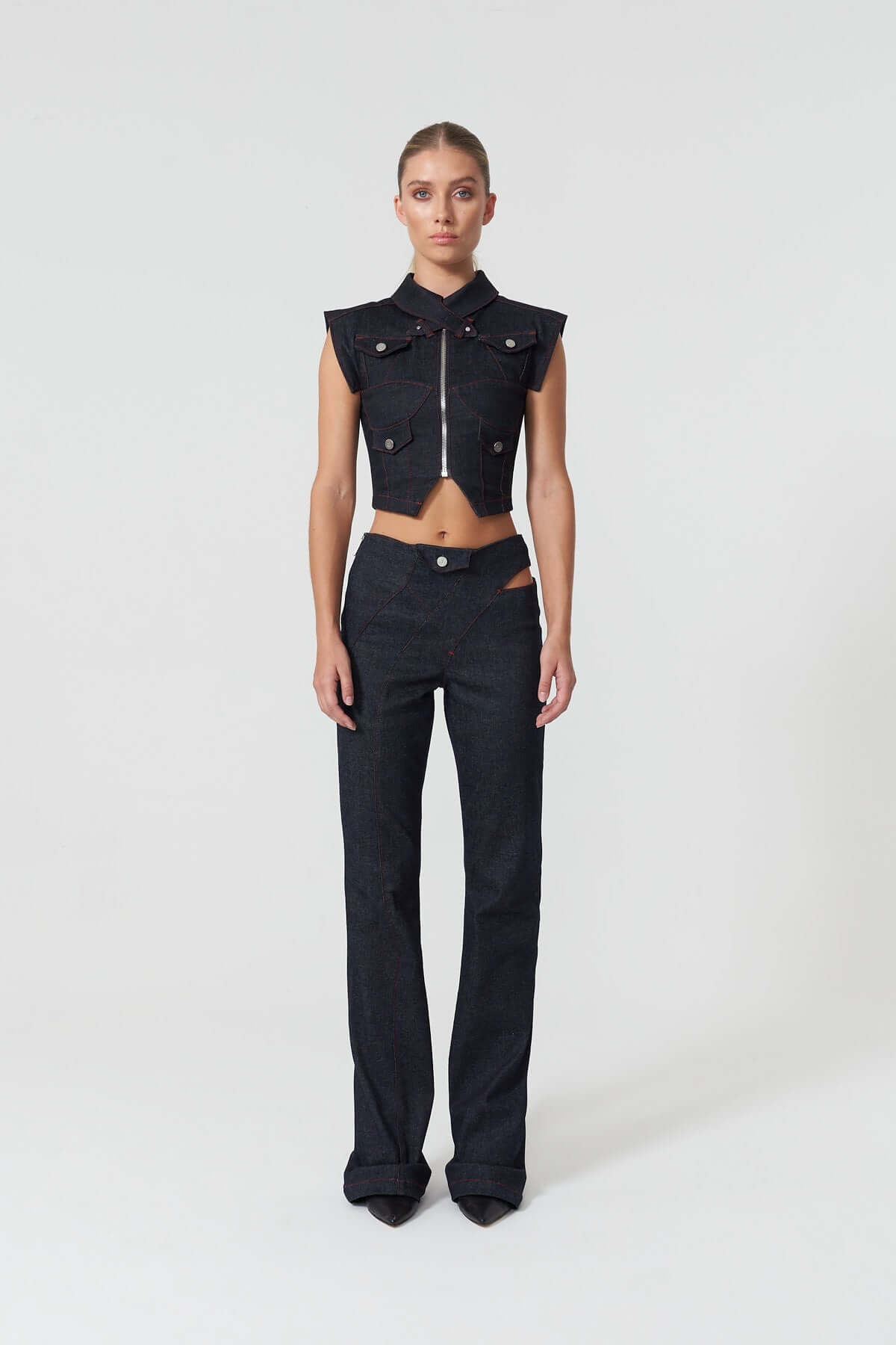 JENDUE Davidson Denim Vest - Stylish Cropped Jean Top