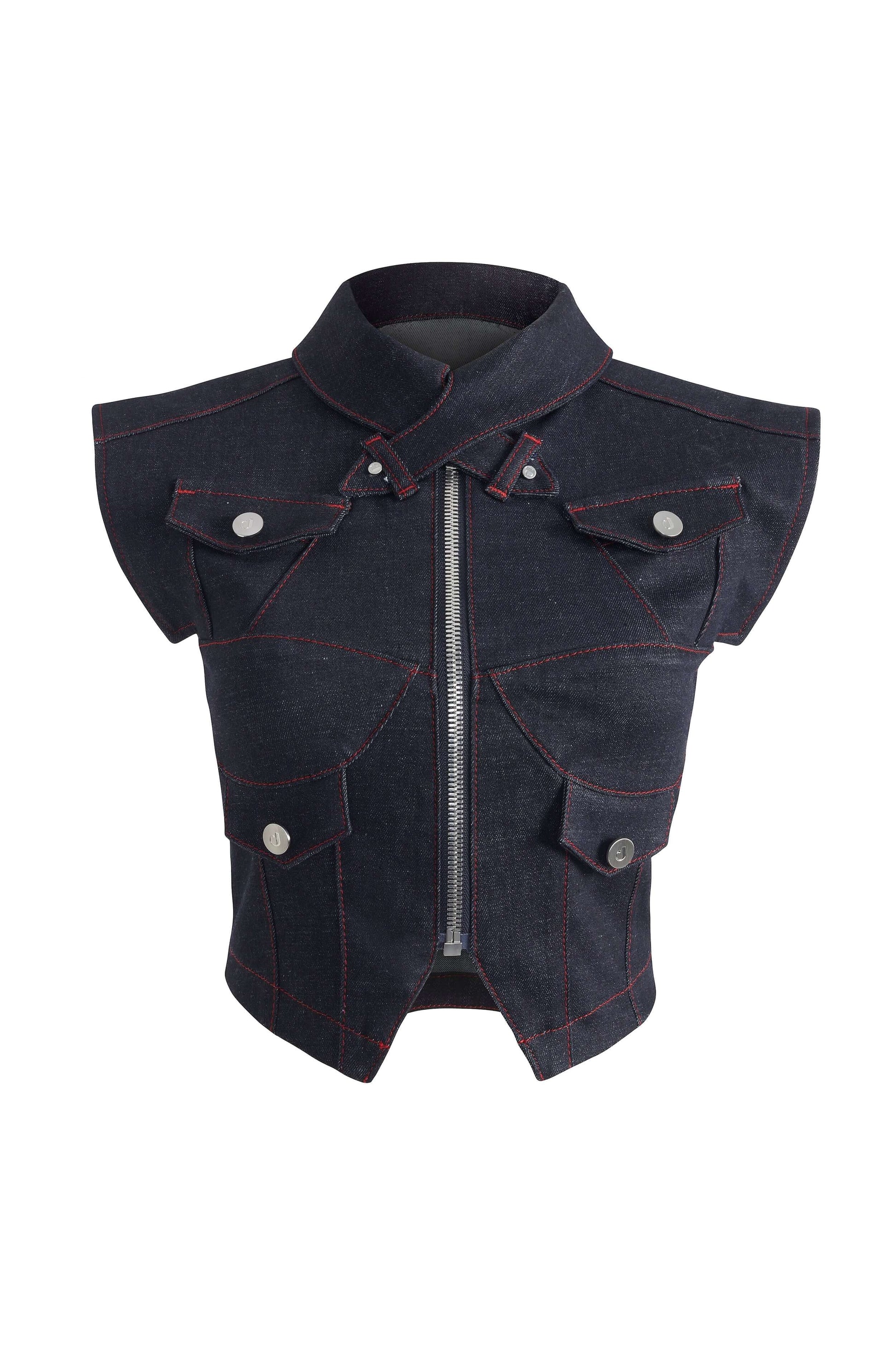 JENDUE Davidson Denim Vest - Stylish Cropped Jean Top
