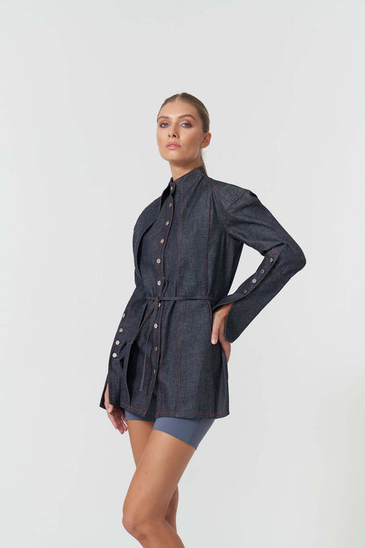 JENDUE Davidson Double Collar Denim Shirt - Women's Blouse