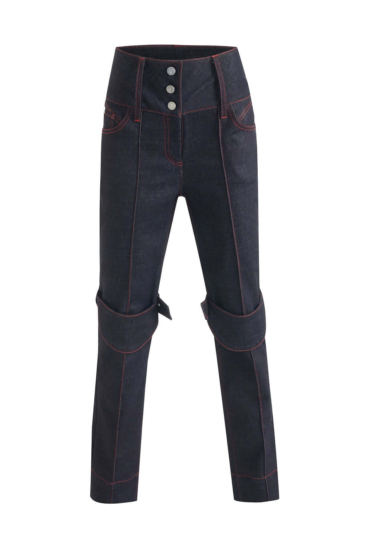 JENDUE Davidson Straight Leg Denim Jeans - Red Stitch