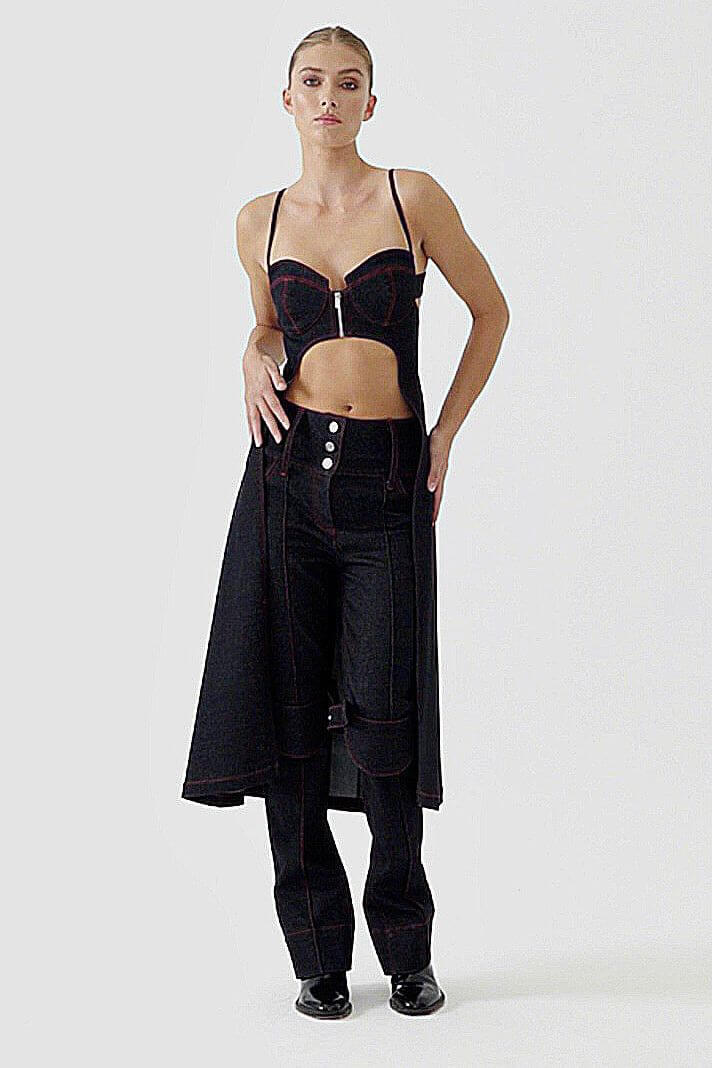 JENDUE Davidson Straight Leg Denim Jeans - Red Stitch