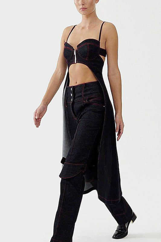 JENDUE Davidson Straight Leg Denim Jeans - Red Stitch